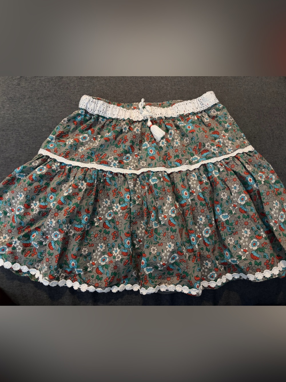 Peek Floral Tiered Skirt with White Crochet Trim